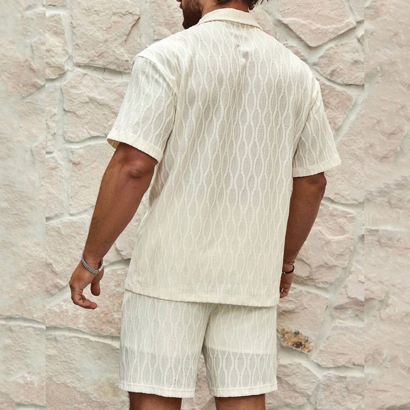 Men Tracksuits Summer Fashion Solid Loose Casual Two Pieces Lapel Button Shirt Shorts Beach Holiday All-match Outfits - Image 4