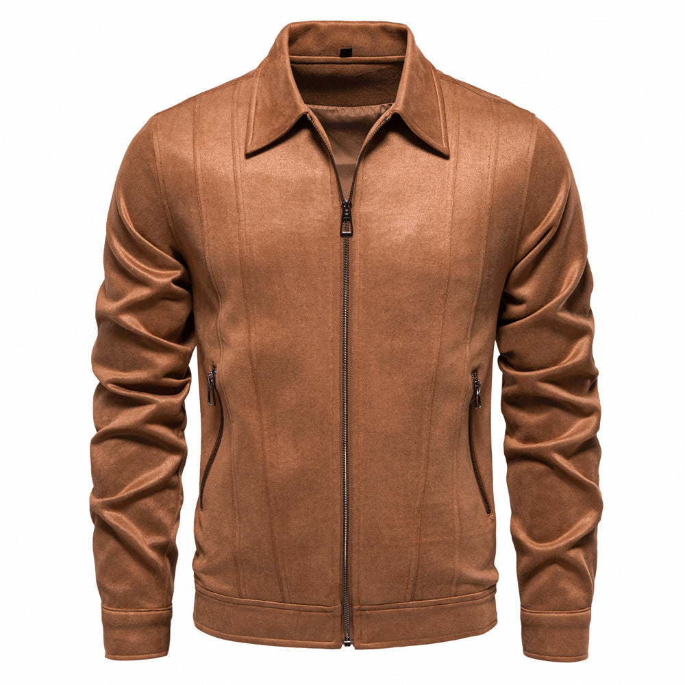 Fashion Lapel Zipper Jacket Autumn And Winter Solid Suede Coat Men's Clothing Outdoor - Image 3