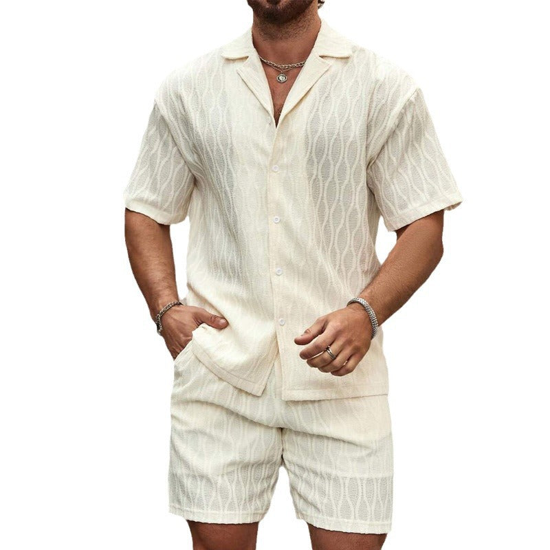 Men Tracksuits Summer Fashion Solid Loose Casual Two Pieces Lapel Button Shirt Shorts Beach Holiday All-match Outfits - Image 3