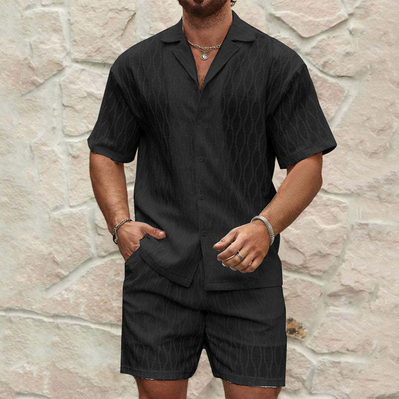 Men Tracksuits Summer Fashion Solid Loose Casual Two Pieces Lapel Button Shirt Shorts Beach Holiday All-match Outfits - Image 7