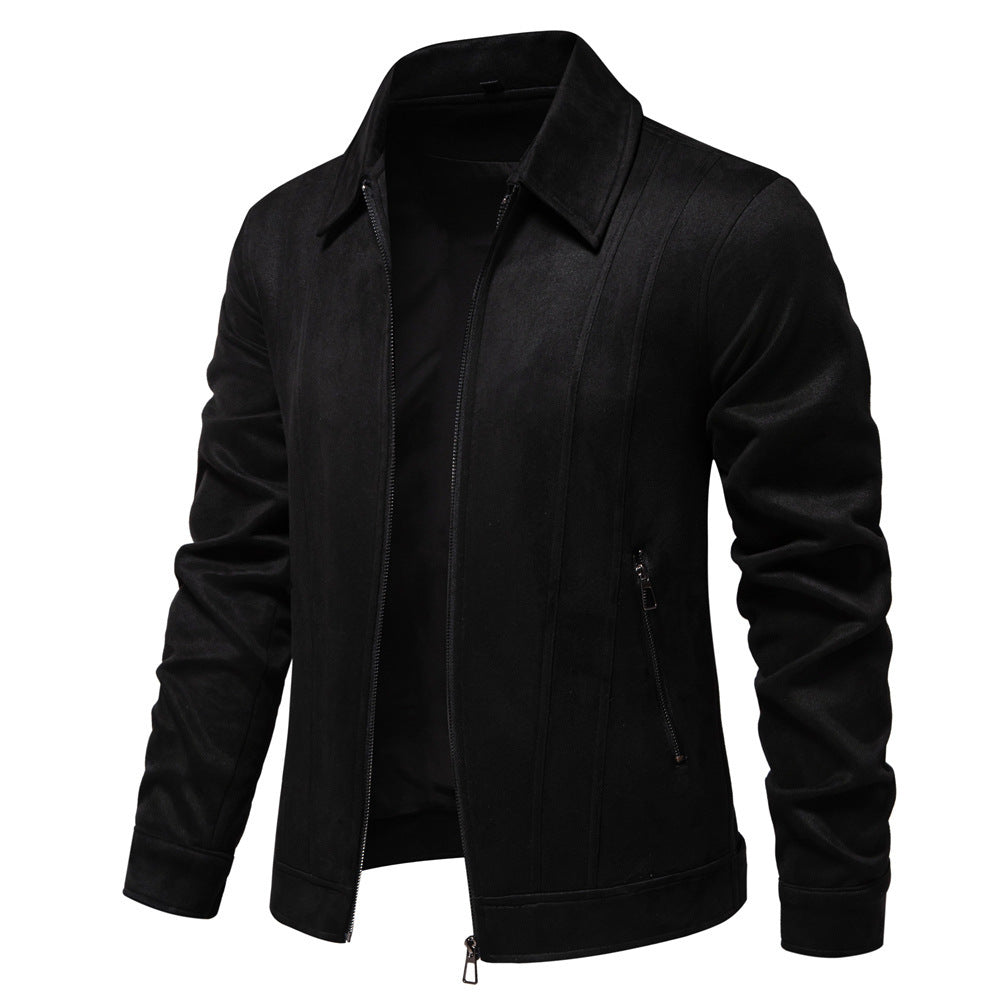 Fashion Lapel Zipper Jacket Autumn And Winter Solid Suede Coat Men's Clothing Outdoor - Image 6
