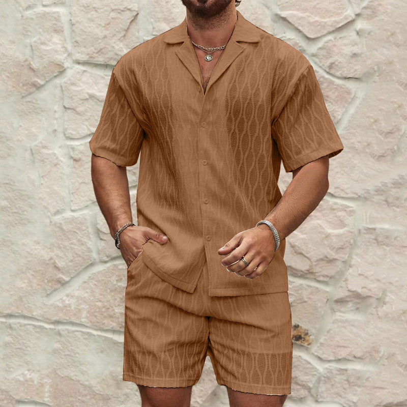 Men Tracksuits Summer Fashion Solid Loose Casual Two Pieces Lapel Button Shirt Shorts Beach Holiday All-match Outfits - Image 8
