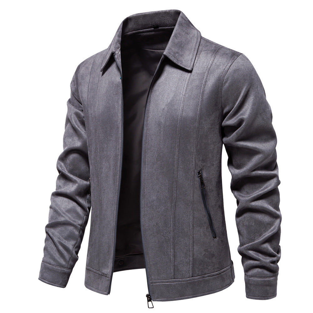 Fashion Lapel Zipper Jacket Autumn And Winter Solid Suede Coat Men's Clothing Outdoor - Image 9