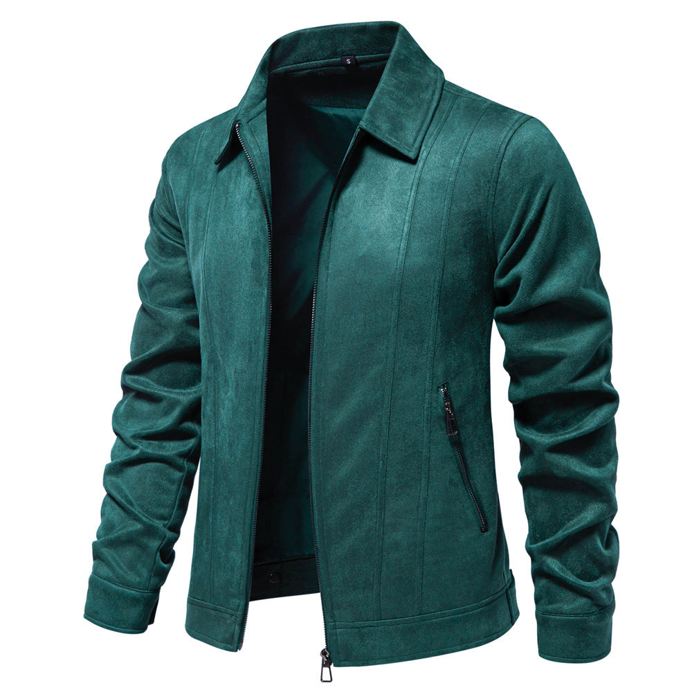 Fashion Lapel Zipper Jacket Autumn And Winter Solid Suede Coat Men's Clothing Outdoor - Image 8