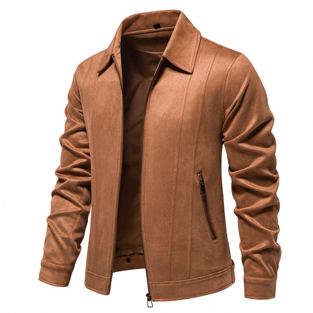 Fashion Lapel Zipper Jacket Autumn And Winter Solid Suede Coat Men's Clothing Outdoor - Image 7