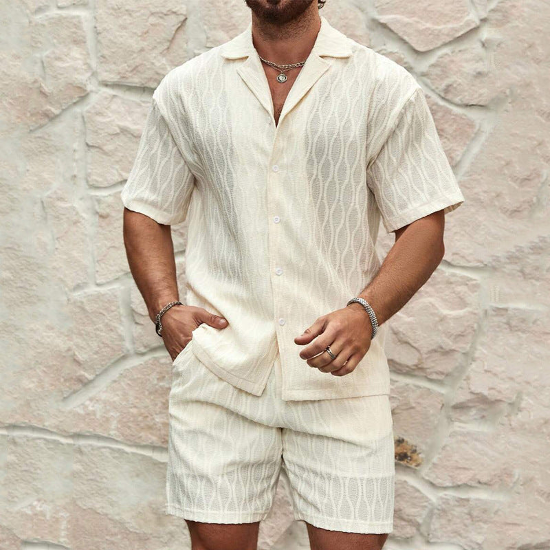 Men Tracksuits Summer Fashion Solid Loose Casual Two Pieces Lapel Button Shirt Shorts Beach Holiday All-match Outfits - Image 6