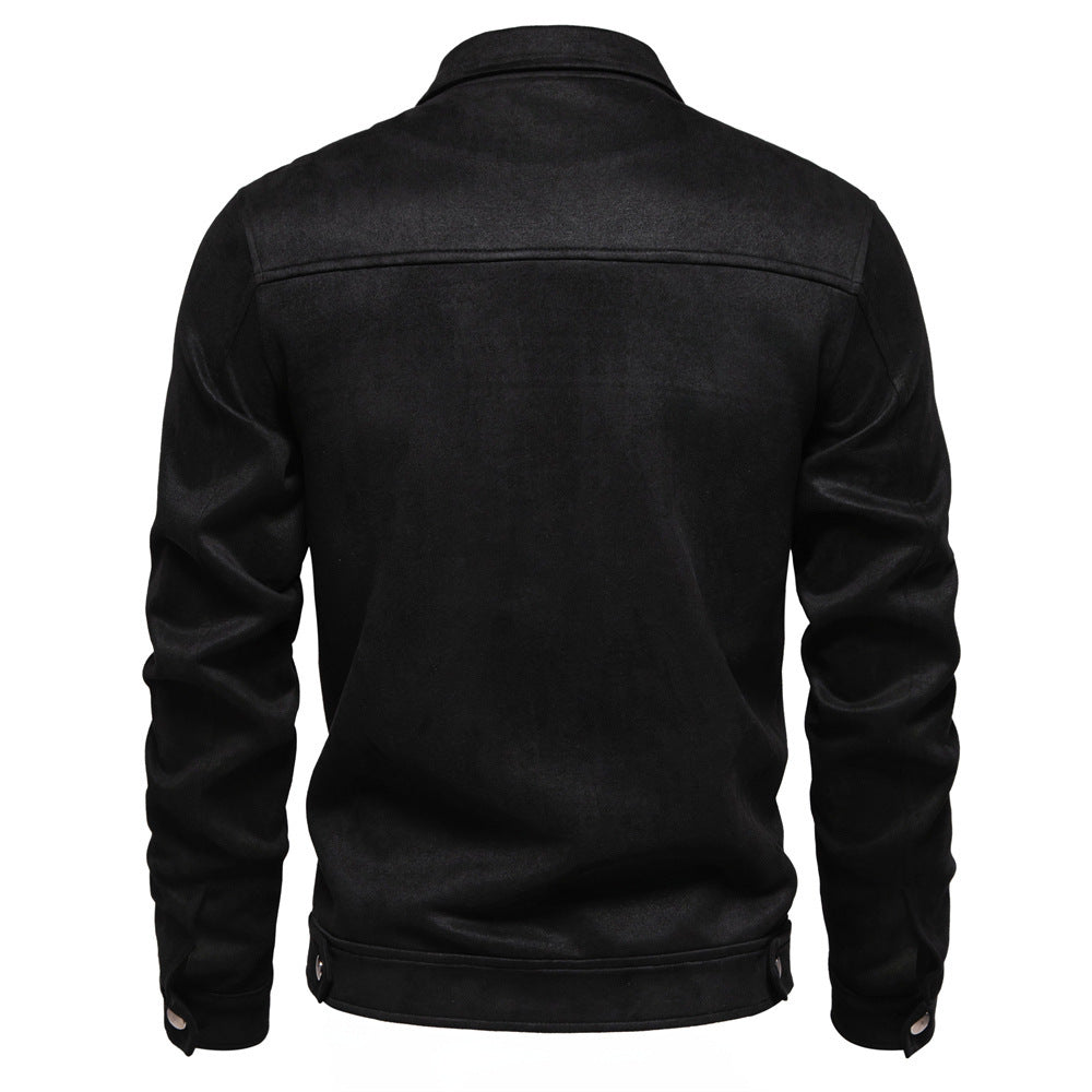 Fashion Lapel Zipper Jacket Autumn And Winter Solid Suede Coat Men's Clothing Outdoor - Image 5