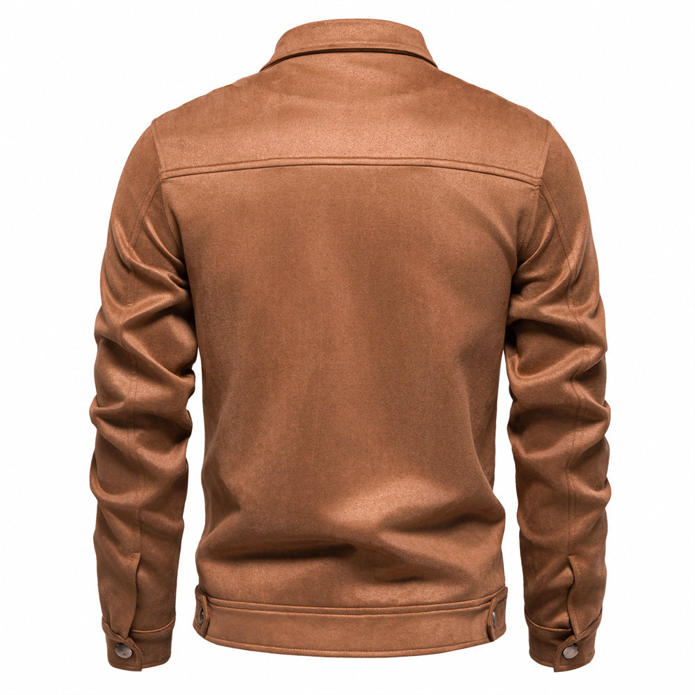 Fashion Lapel Zipper Jacket Autumn And Winter Solid Suede Coat Men's Clothing Outdoor - Image 4